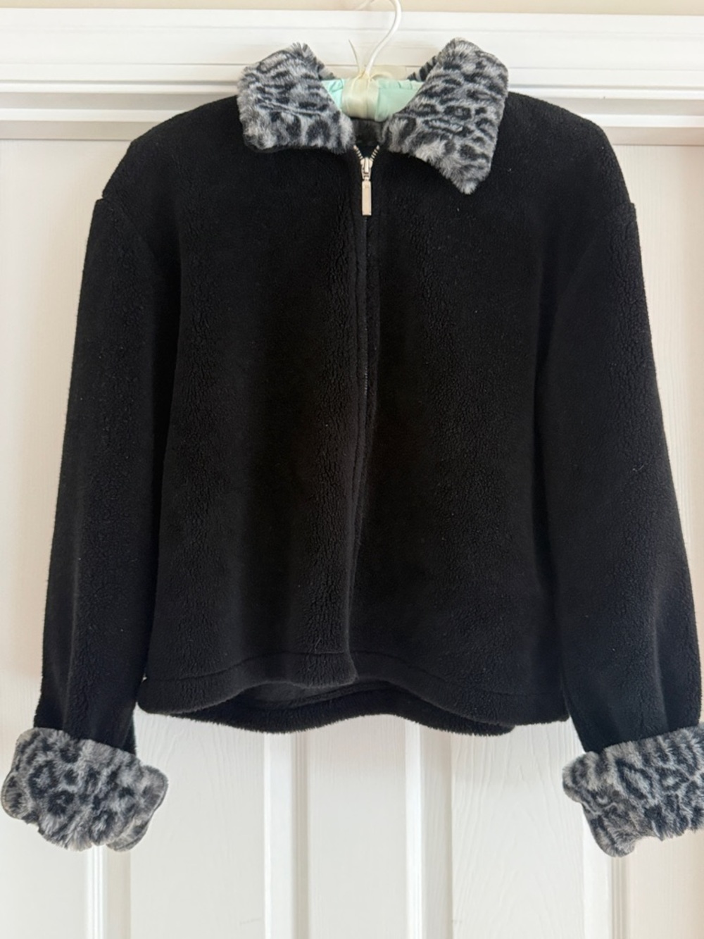 Vintage The B.C. Clothing Co. Fleece Jacket with Leopard Faux Fur Trim Medium